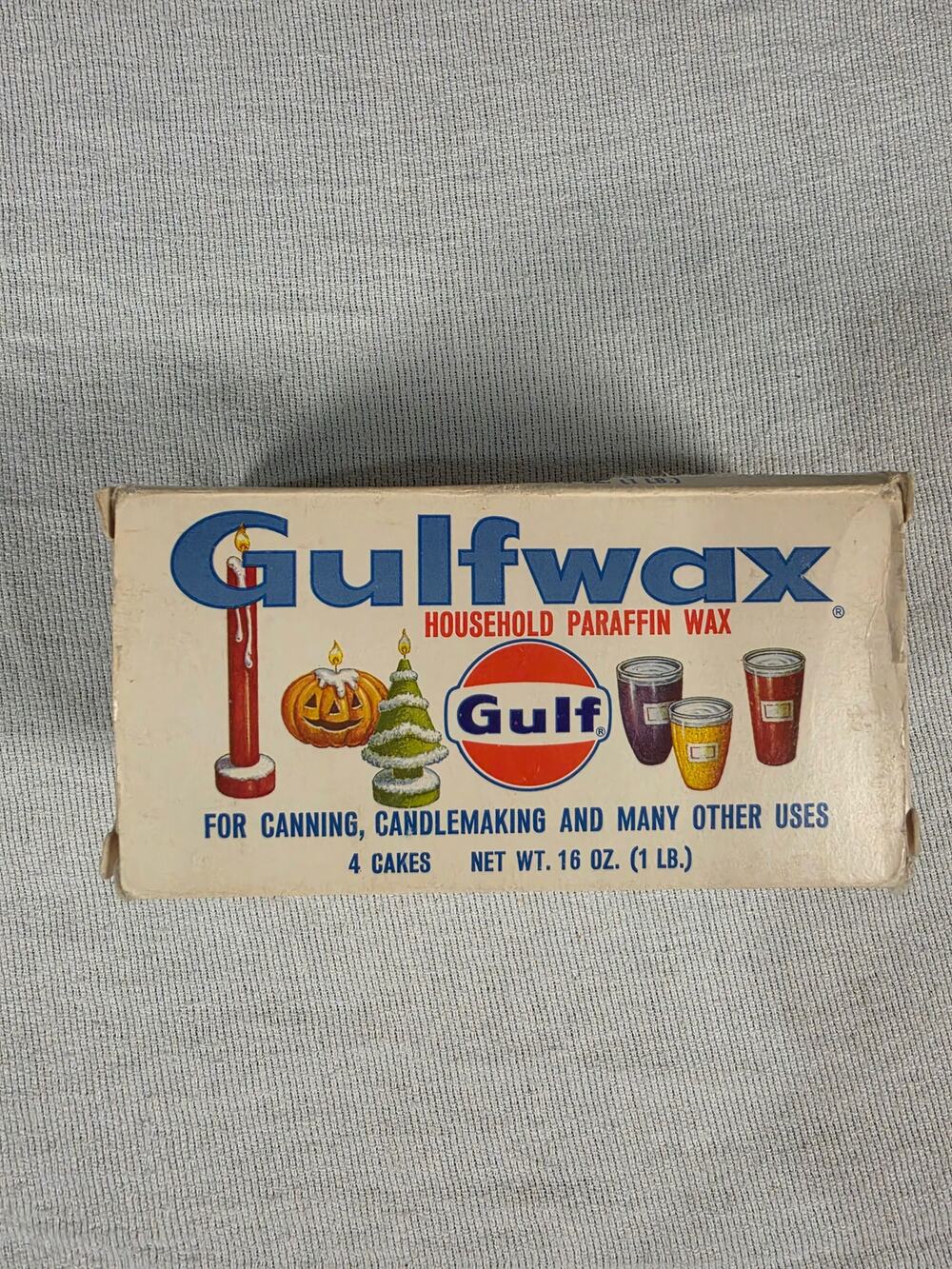 Vintage Gulfwax Household Paraffin Wax Box Gulf Oil 1lb